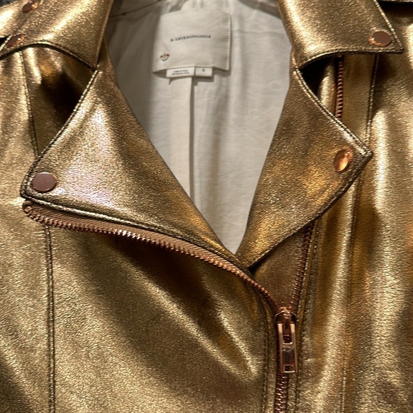 Gold faux leather motorcycle jacket by Anthropologie. - Picture 7 of 9